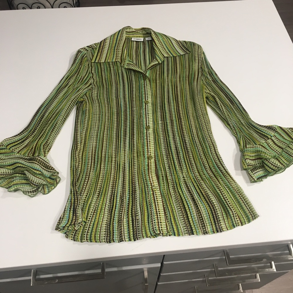 Retro Cato Green Striped Bell Sleeve Blouse